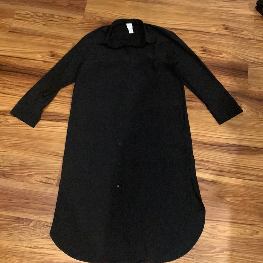 long sleeve black button down dress
